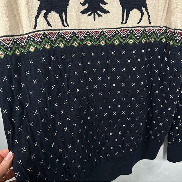 Aspen Fair Isle Reindeer Cotton Sweater Crewneck Men’s Large Navy Cozy Scandi - Picture 7 of 8